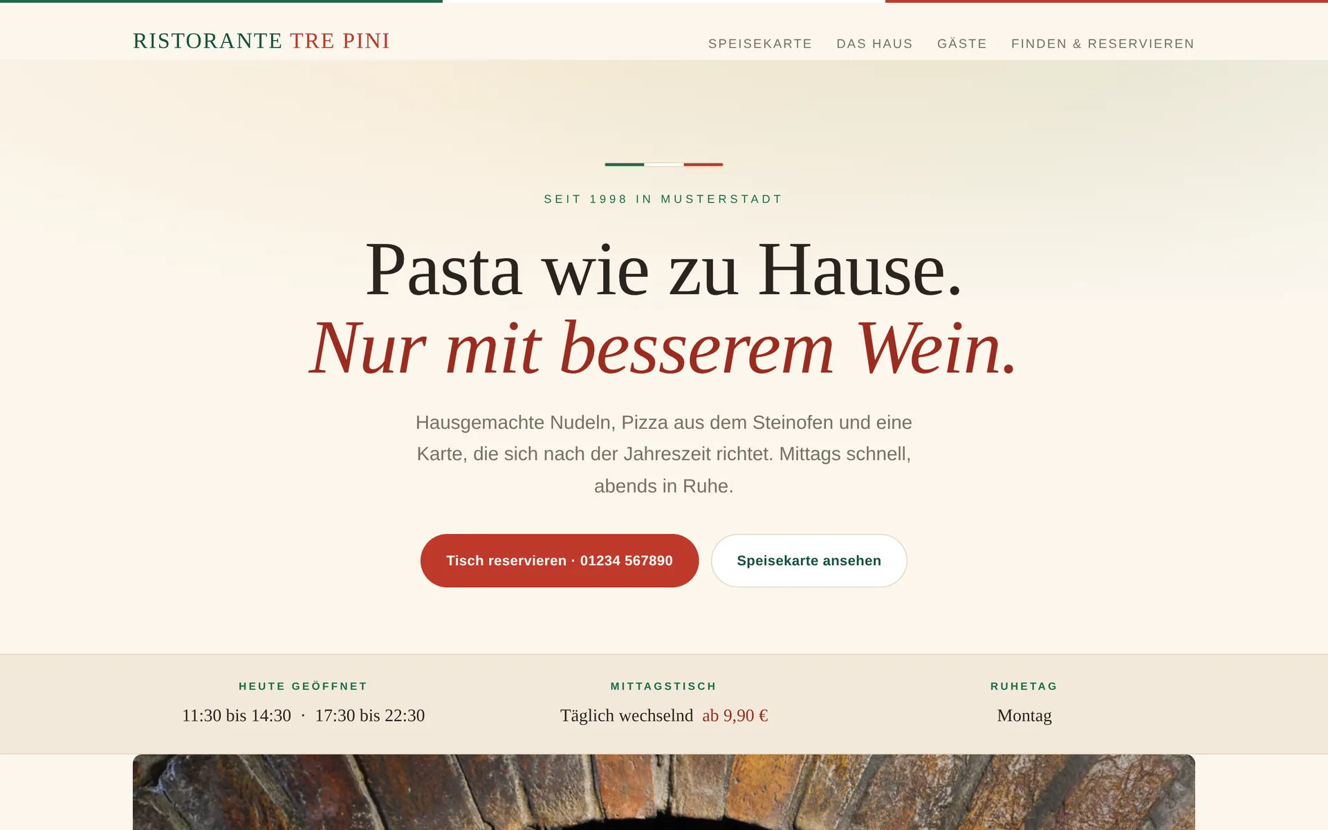 Beispielseite für ein italienisches Restaurant auf einem Bildschirm